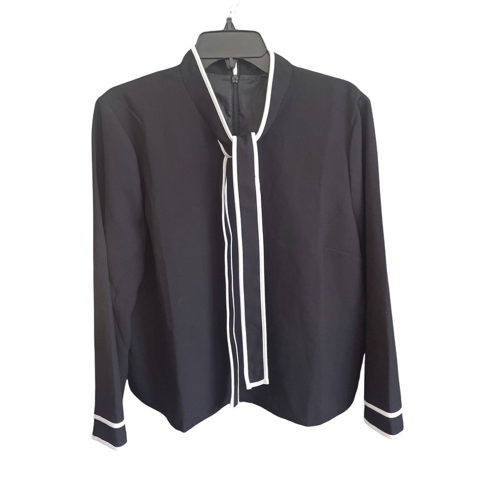 J. Crew Black‎ Tie Front High Neck Blouse with Cream Trim 16 - Picture 7 of 7